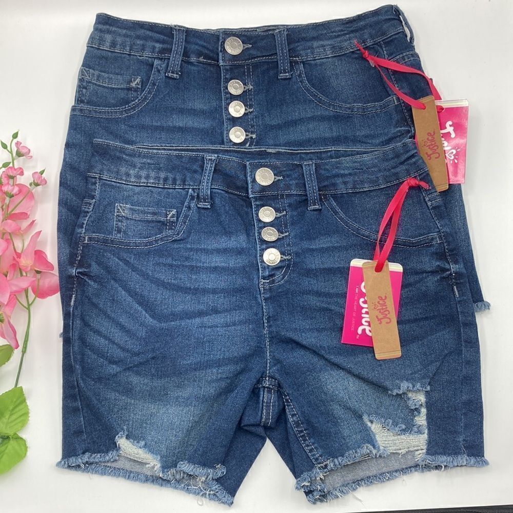 Justice Girl's Highrise Denim Distressed Midi Shorts 2-Pack Size 14